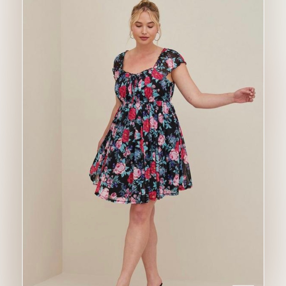 Torrid Sweetheart Mini Dress Mesh Floral Black